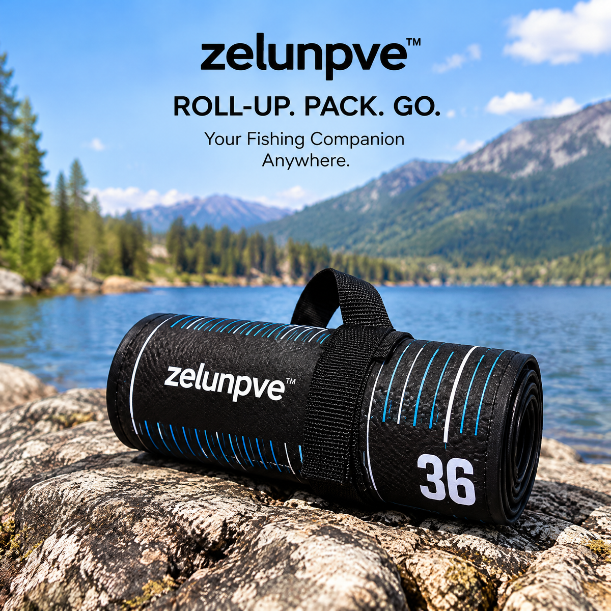 zelunpve™ Fish Measuring Mat, 36-Inch Roll-Up Length Ruler with Raised End Stop & Storage Strap