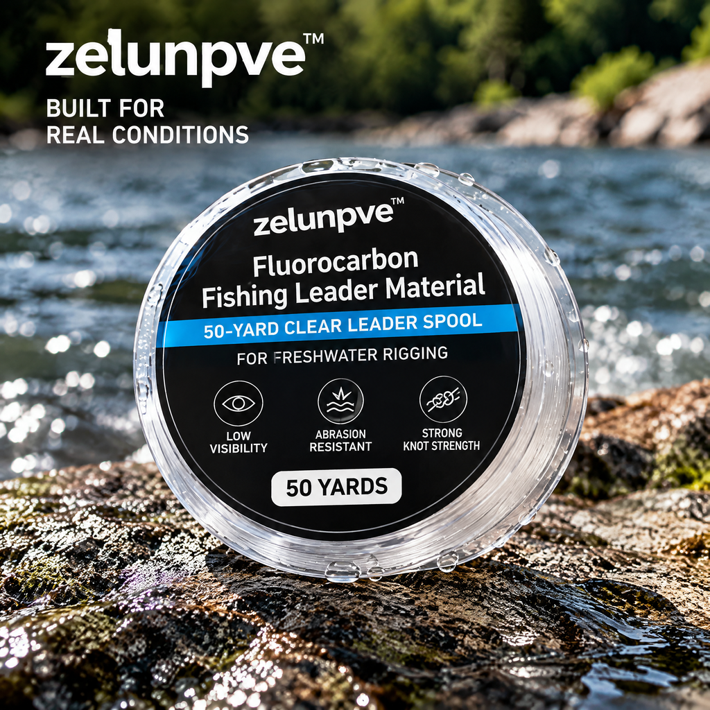 zelunpve™ Fluorocarbon Fishing Leader Material, 50-Yard Clear Leader Spool for Freshwater Rigging