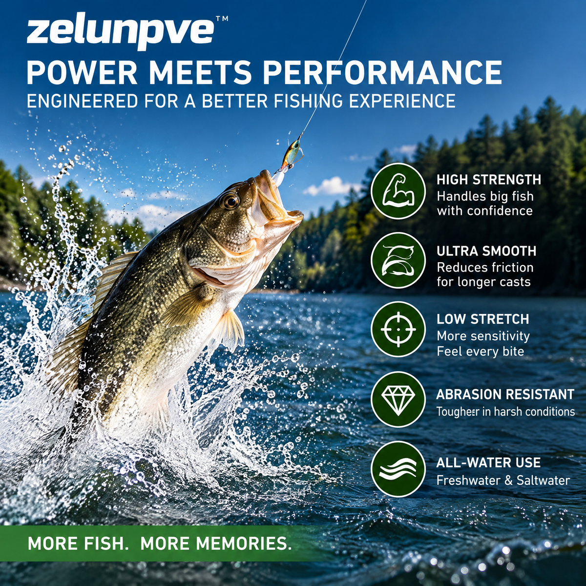 zelunpve™ 8-Strand Braided Fishing Line, 150-Yard Spool, PE Main Line for Spinning & Casting Reels