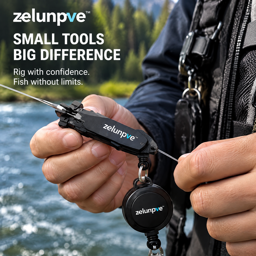zelunpve™ Fishing Knot-Tying Tool & Retractable Line Nipper Set, Compact Rigging Accessories with Attachment Clip