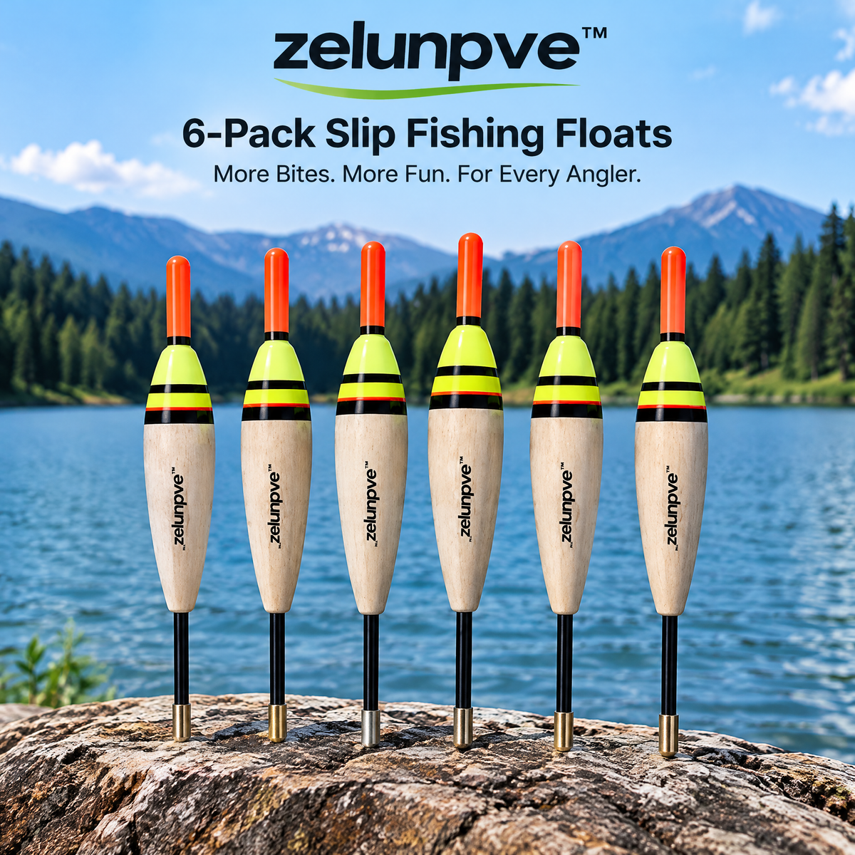 zelunpve™ 6-Pack Slip Fishing Floats, Balsa Bobber Set with Stops & Beads for Freshwater Float Rigs