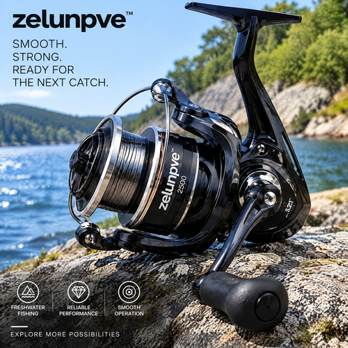 zelunpve™ 2500 Spinning Fishing Reel, 5.2:1 Gear Ratio, Front Drag & Reversible Handle for Freshwater Fishing