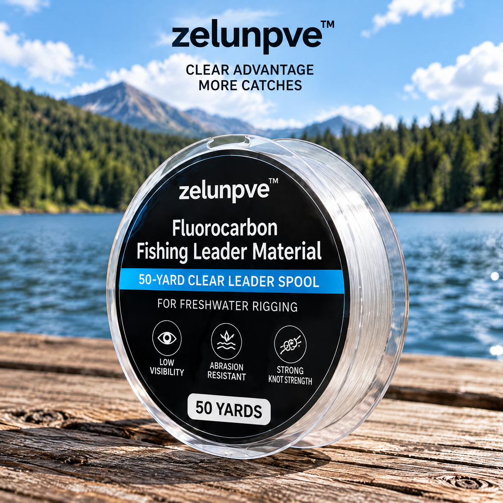zelunpve™ Fluorocarbon Fishing Leader Material, 50-Yard Clear Leader Spool for Freshwater Rigging