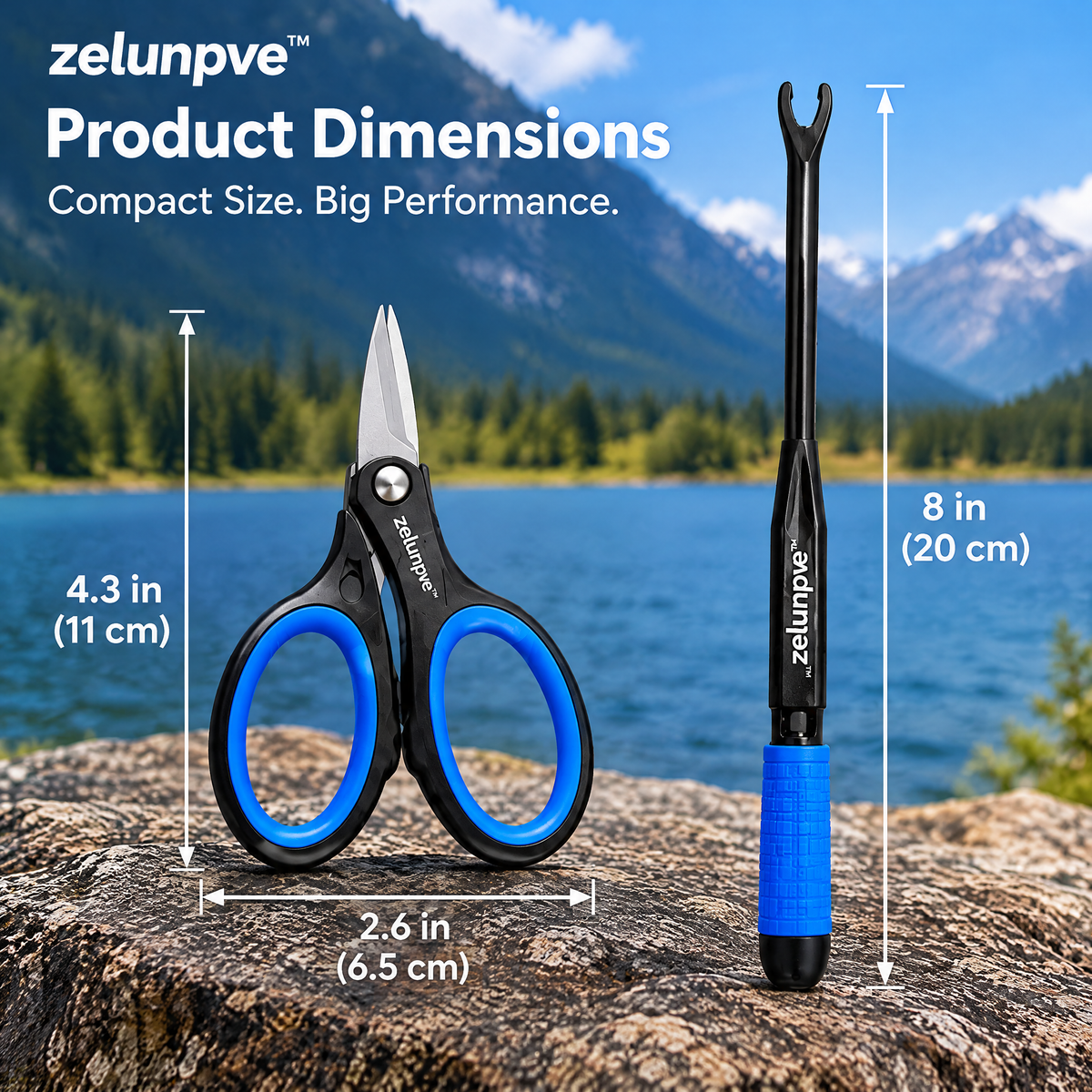 zelunpve™ Fishing Line Scissors & Hook Remover Set, Compact Fishing Line Scissors with 8-Inch Long-Reach Dehooker