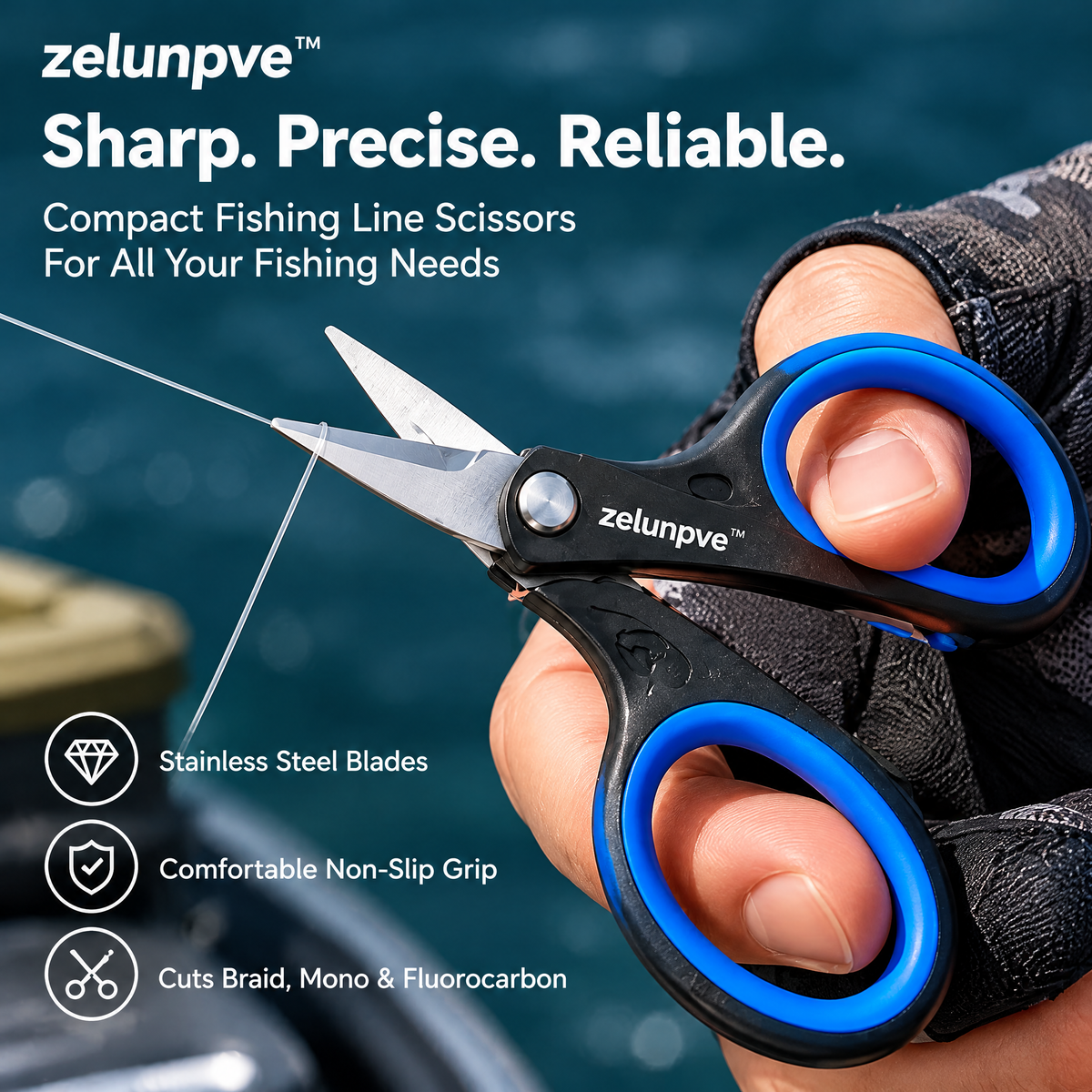 zelunpve™ Fishing Line Scissors & Hook Remover Set, Compact Fishing Line Scissors with 8-Inch Long-Reach Dehooker