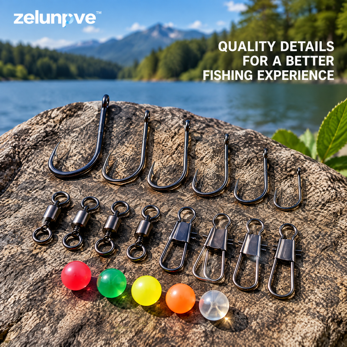 zelunpve™ 100-Piece Freshwater Terminal Tackle Kit, Baitholder Hooks, Swivels, Snaps & Rigging Beads