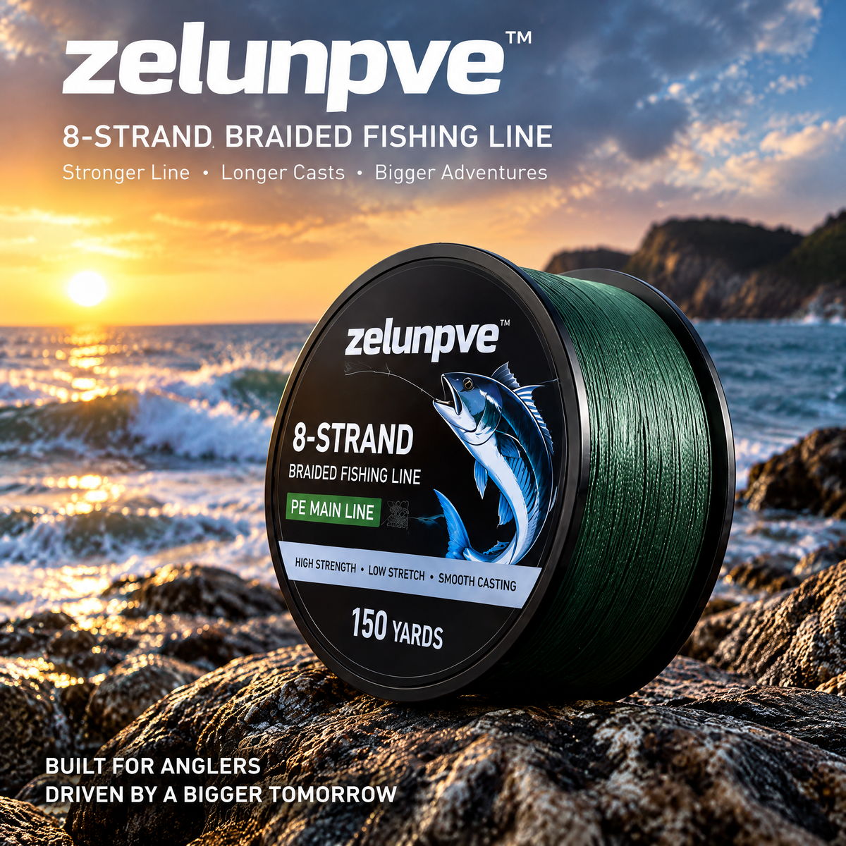 zelunpve™ 8-Strand Braided Fishing Line, 150-Yard Spool, PE Main Line for Spinning & Casting Reels