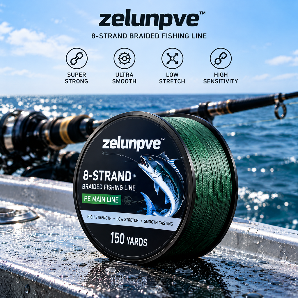 zelunpve™ 8-Strand Braided Fishing Line, 150-Yard Spool, PE Main Line for Spinning & Casting Reels