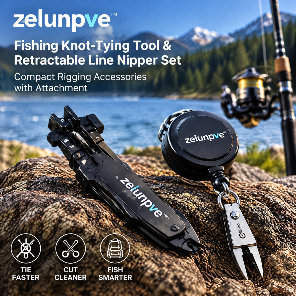 zelunpve™ Fishing Knot-Tying Tool & Retractable Line Nipper Set, Compact Rigging Accessories with Attachment Clip