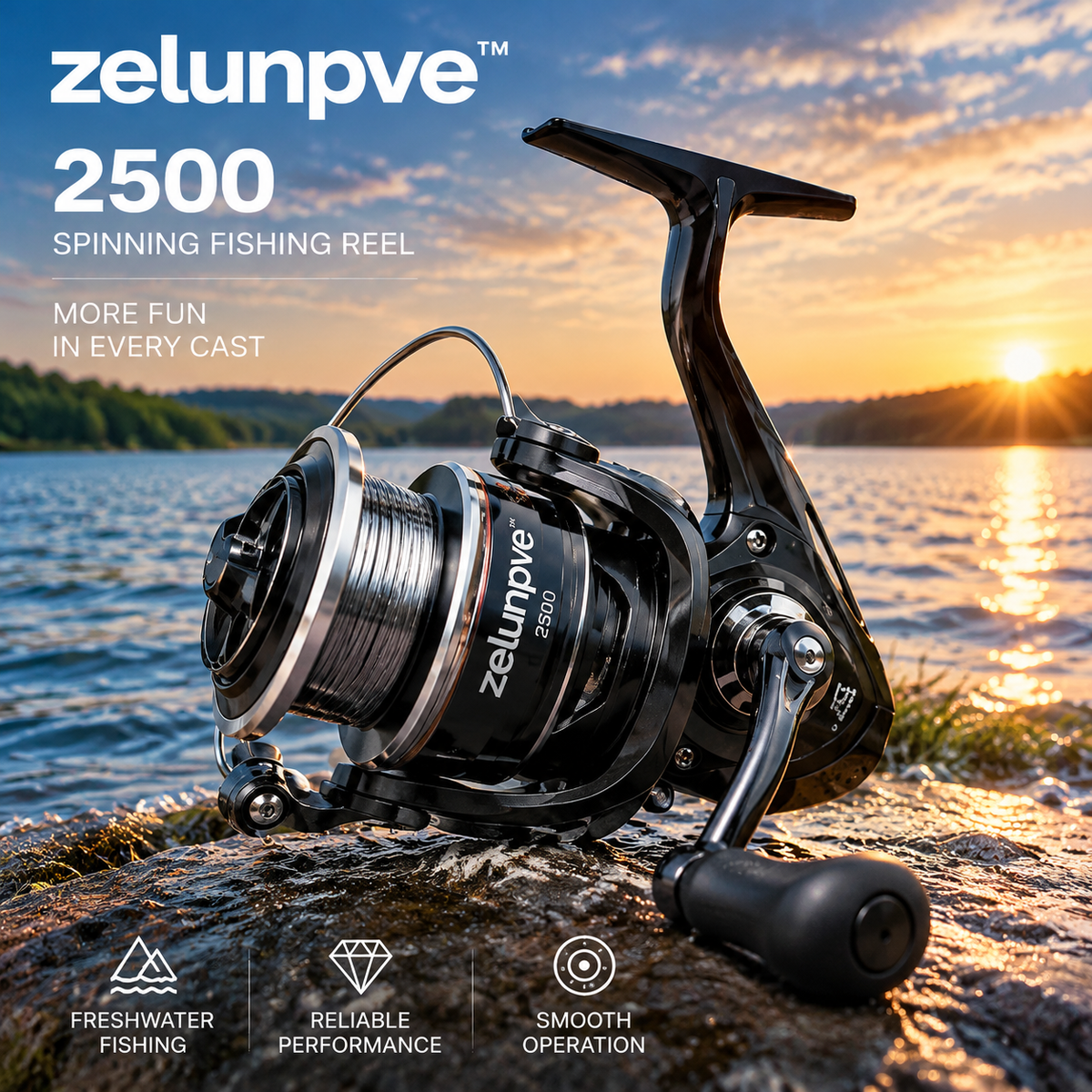 zelunpve™ 2500 Spinning Fishing Reel, 5.2:1 Gear Ratio, Front Drag & Reversible Handle for Freshwater Fishing