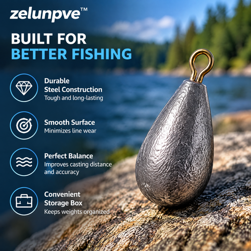 zelunpve™ 30-Piece Steel Casting Sinker Set, 1/8-Ounce, 1/4-Ounce & 3/8-Ounce Fishing Weights with Storage Box