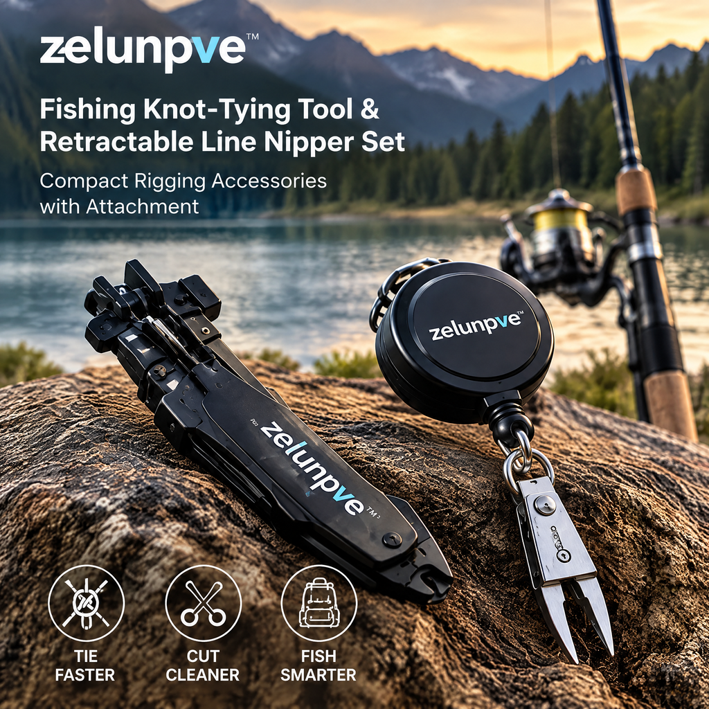 zelunpve™ Fishing Knot-Tying Tool & Retractable Line Nipper Set, Compact Rigging Accessories with Attachment Clip